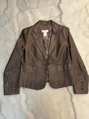 Worthington Chocolate Brown Leather Single-Button Blazer